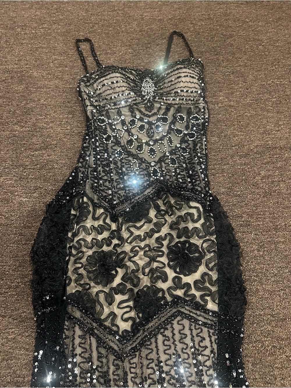 Like NEW! Jovani Women's Sz 2 Evening gown prom dress Blk Bead sequins Lace - Picture 5 of 9